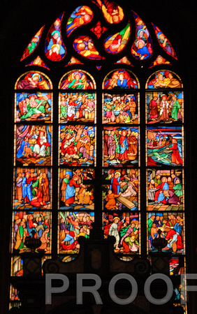 Stainglass in interior of he Basilica of the Virgin Mary's